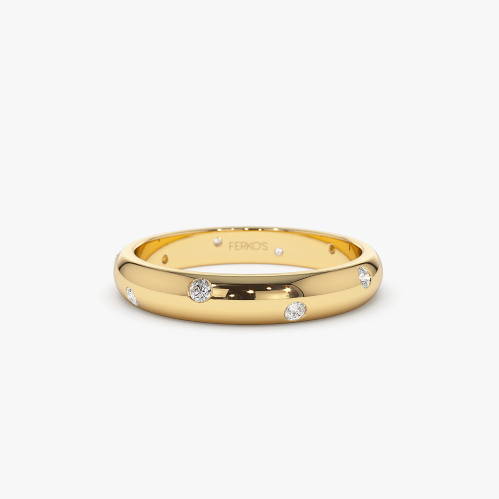 OBFJ2171 - 3MM Dome Burnish Setting Women's Wedding Ring ring in selectable metal and diamond options - Roselle Jewelry view 1