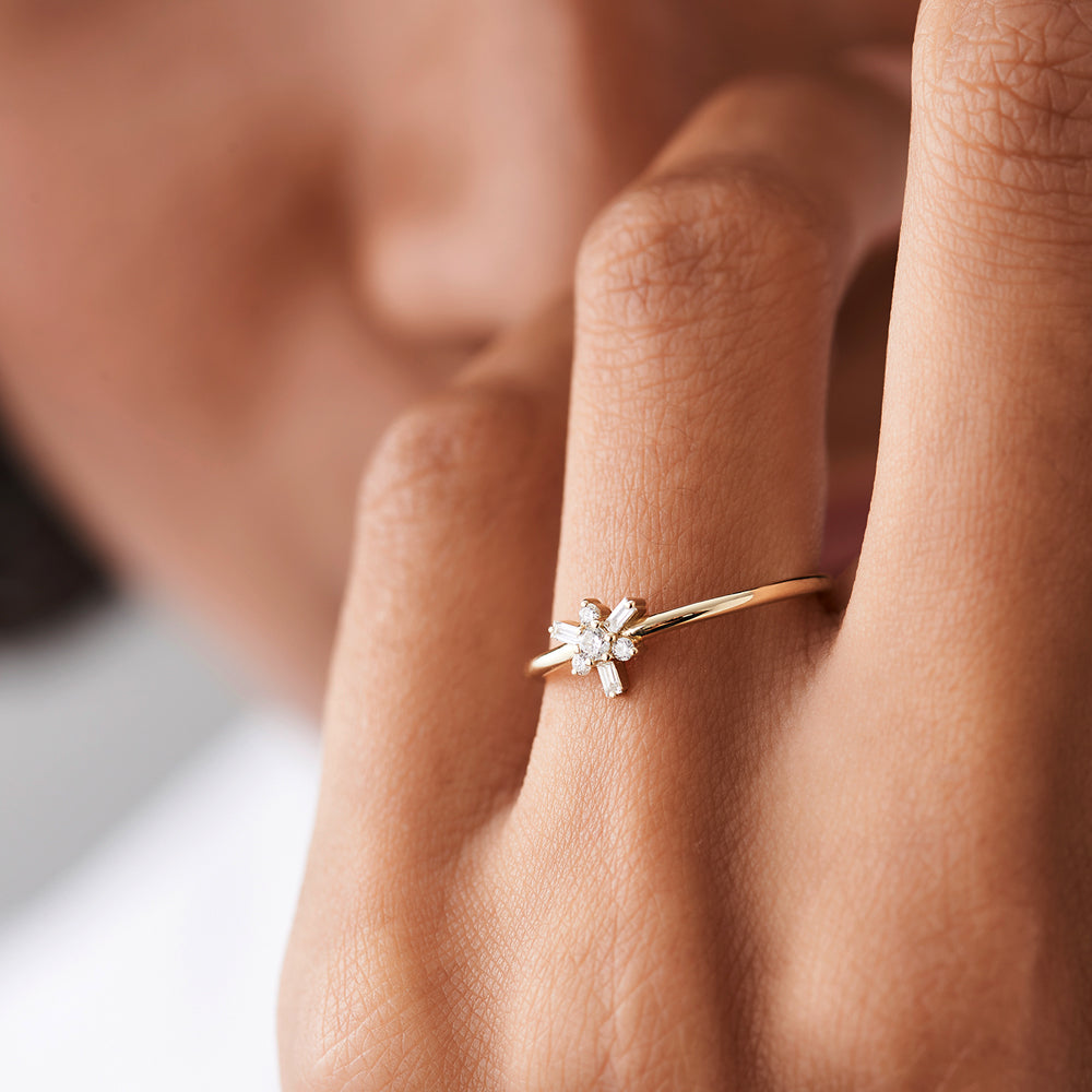 OBFJ2156 - 14k Triangle Shape Baguette & Round Diamond Stacking Ring 2