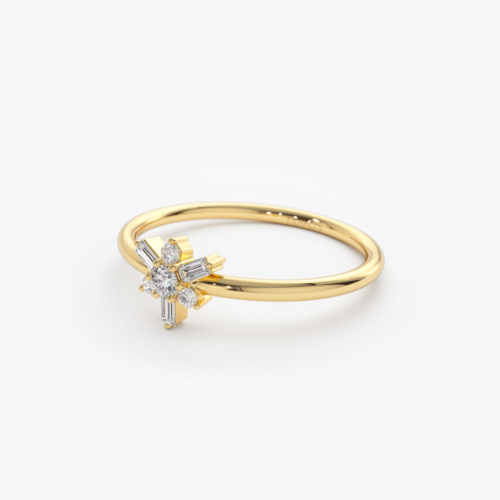 OBFJ2156 - 14k Triangle Shape Baguette & Round Diamond Stacking Ring 9