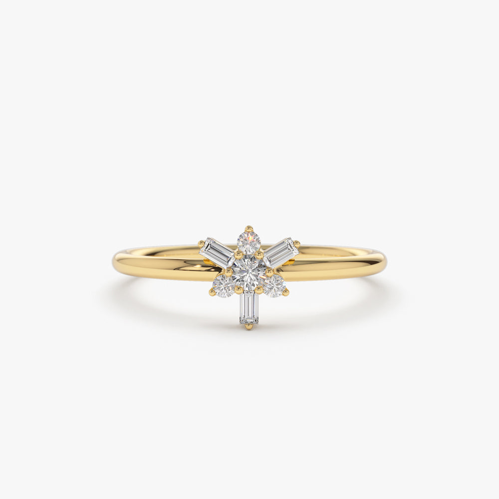 OBFJ2156 - 14k Triangle Shape Baguette & Round Diamond Stacking Ring 1