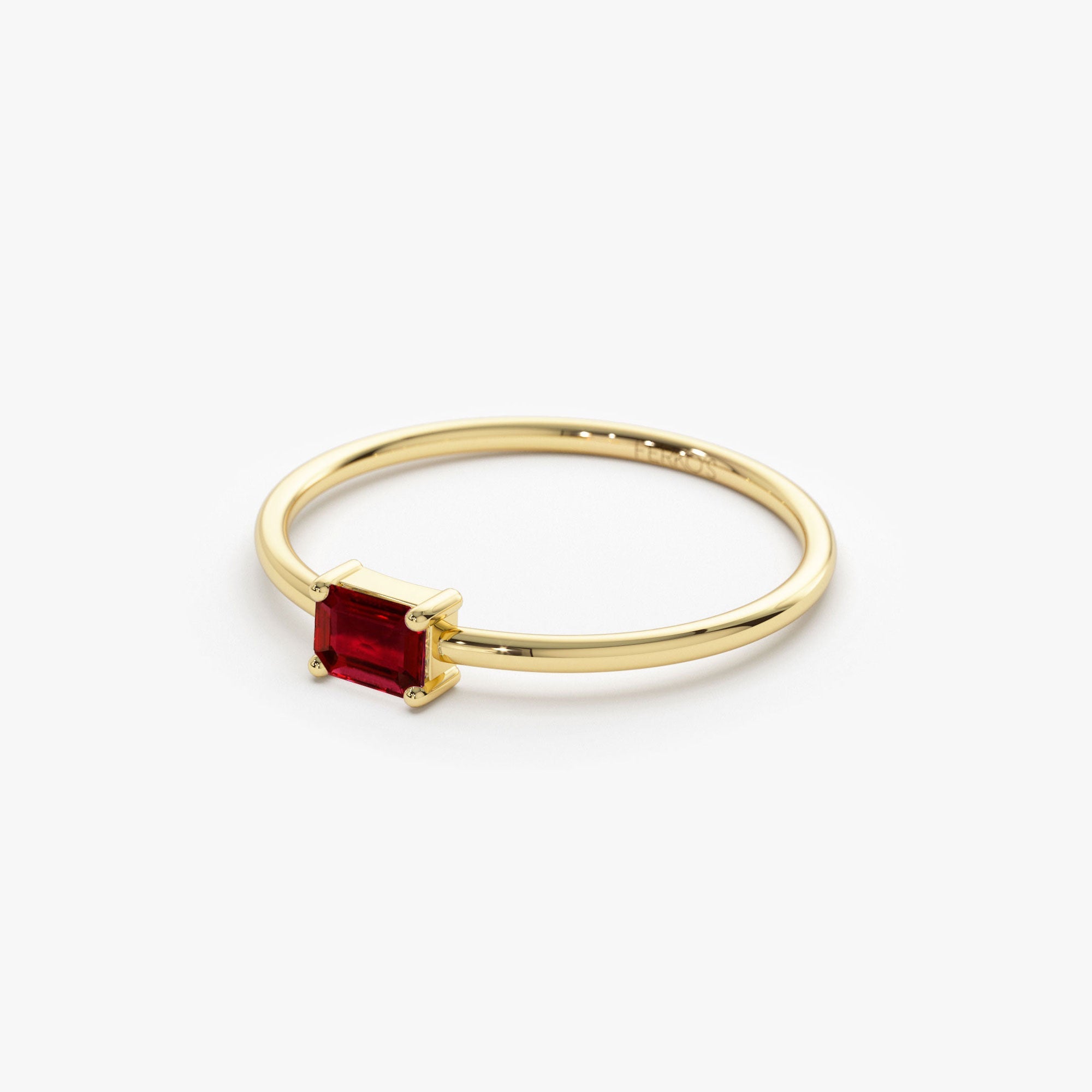 OBFJ1087 - Octagon Cut Ruby Ring ring in selectable metal and diamond options - Roselle Jewelry view 9