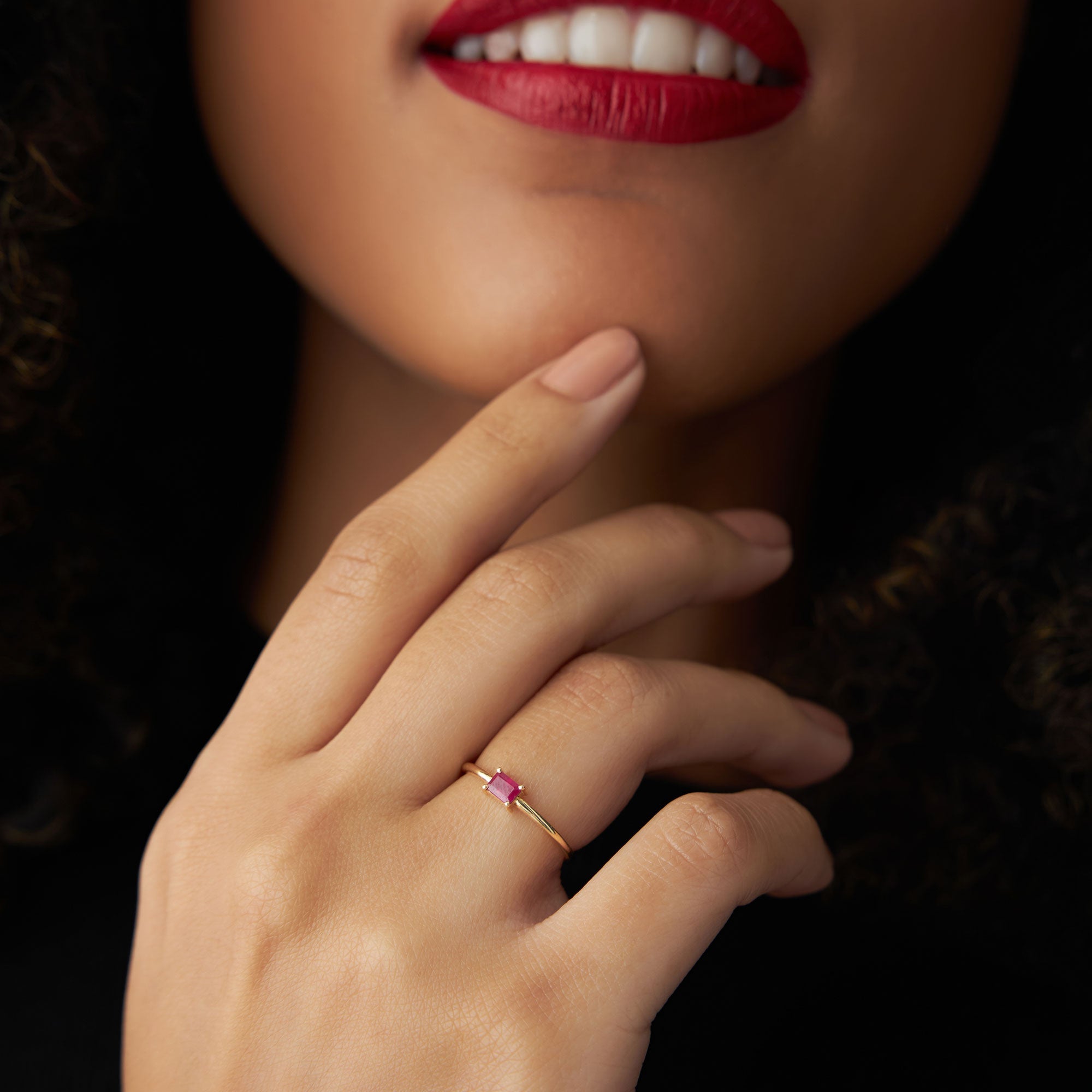 OBFJ1087 - Octagon Cut Ruby Ring ring in selectable metal and diamond options - Roselle Jewelry view 2
