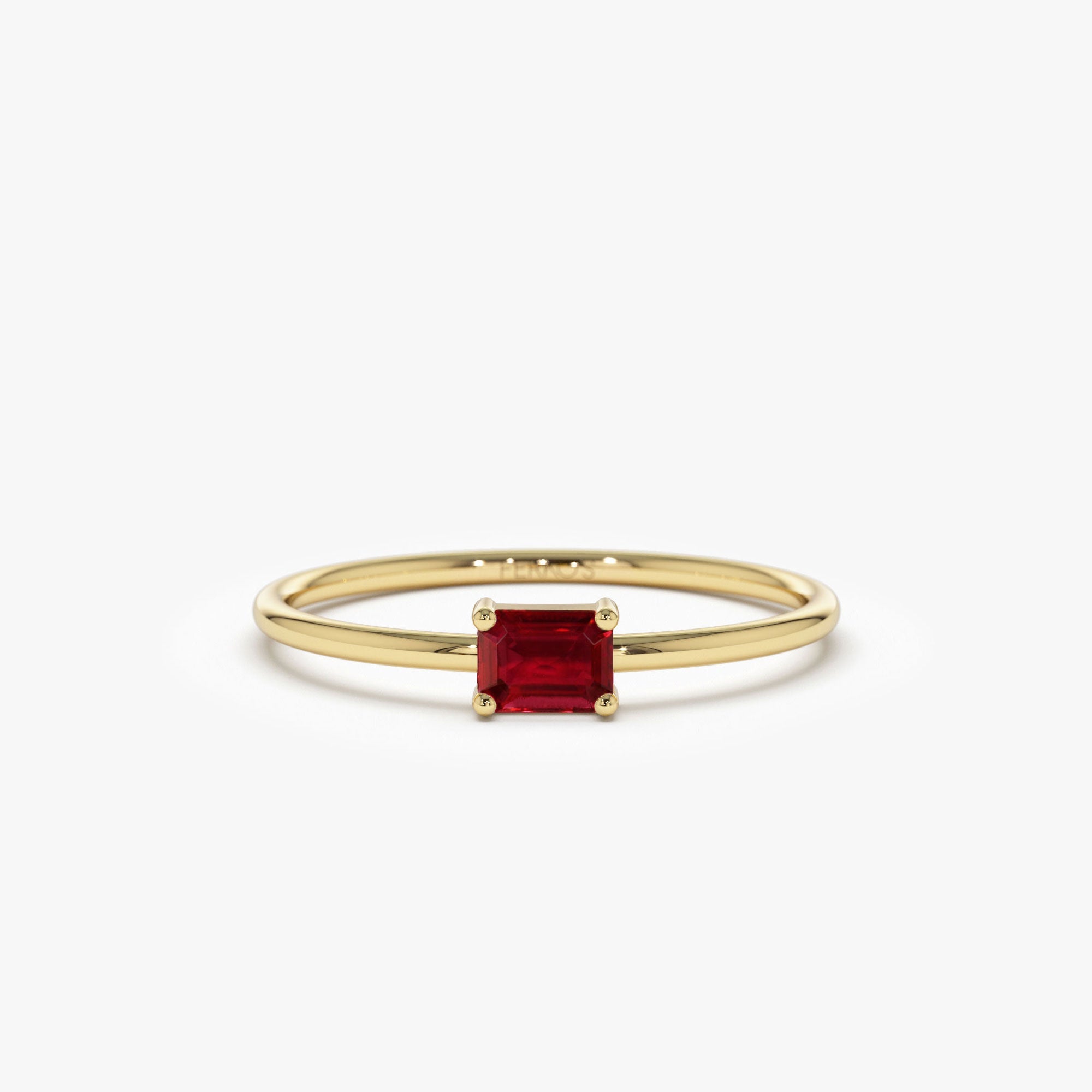 OBFJ1087 - Octagon Cut Ruby Ring ring in selectable metal and diamond options - Roselle Jewelry view 1