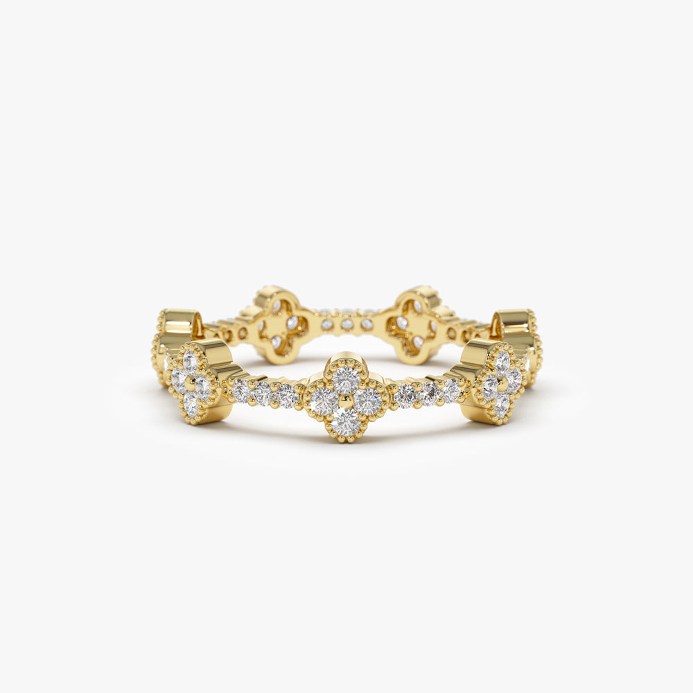 OBFJ1540 - 14k Full Eternity Clover Diamond Ring 1