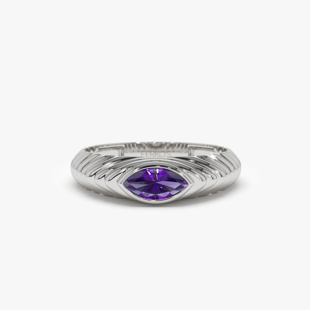 OBFJ1434 - 14k Marquise Shape Amethyst Beveled Ring 4