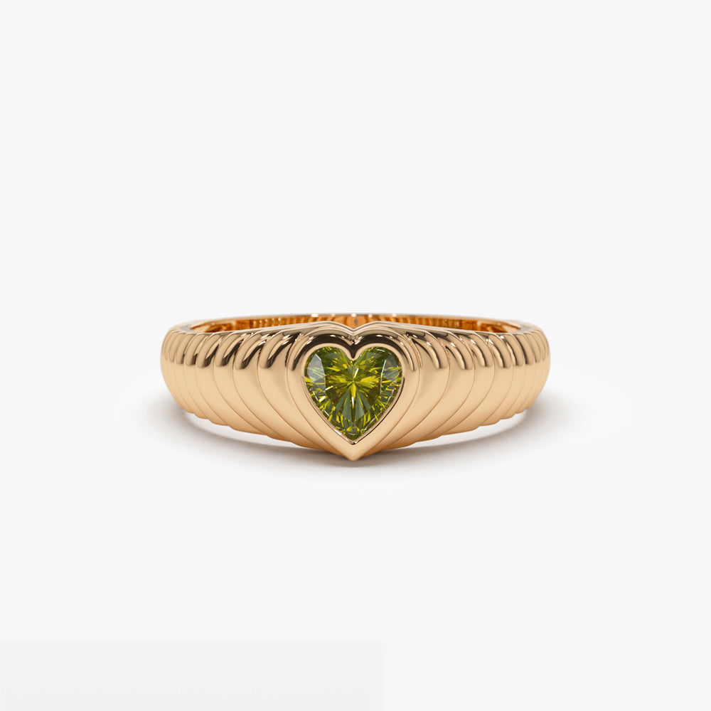 OBFJ1427 - 14k Heart Shape Peridot Beveled Ring 6