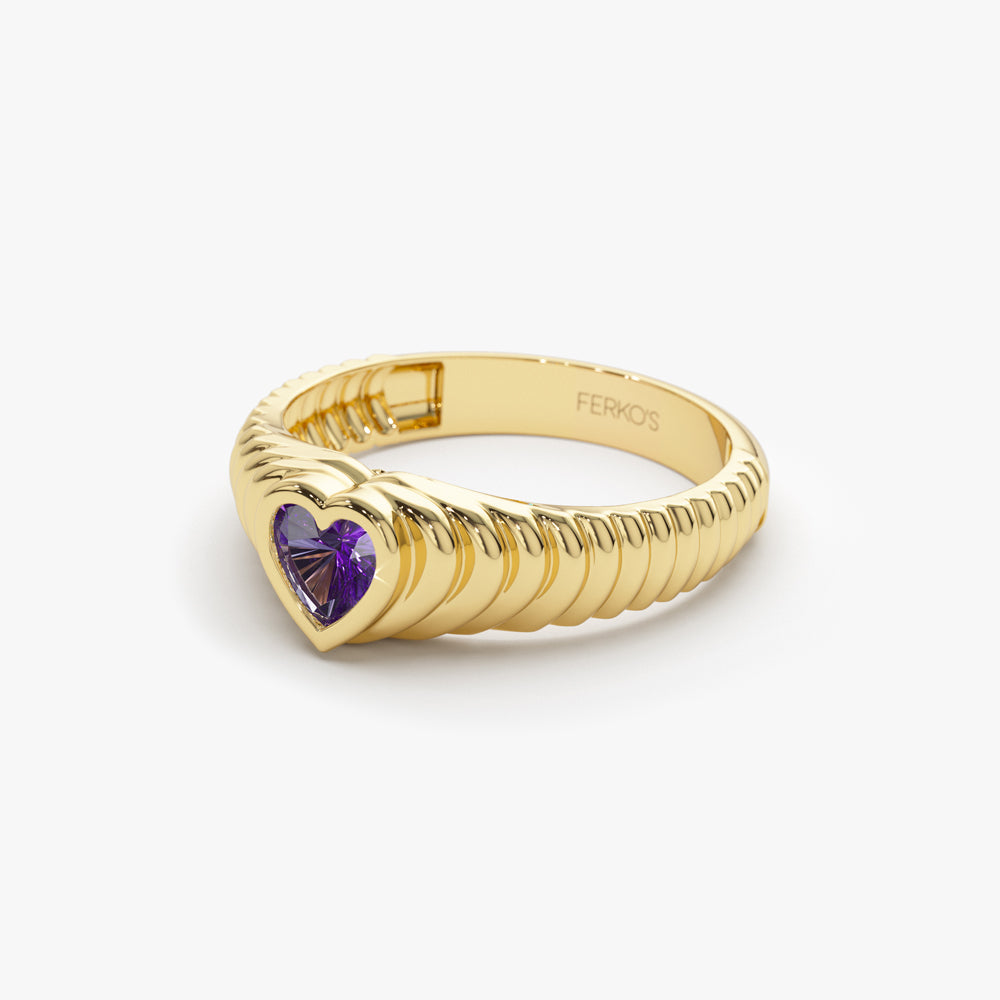 OBFJ1428 - 14k Heart Shape Amethyst Beveled Ring 5
