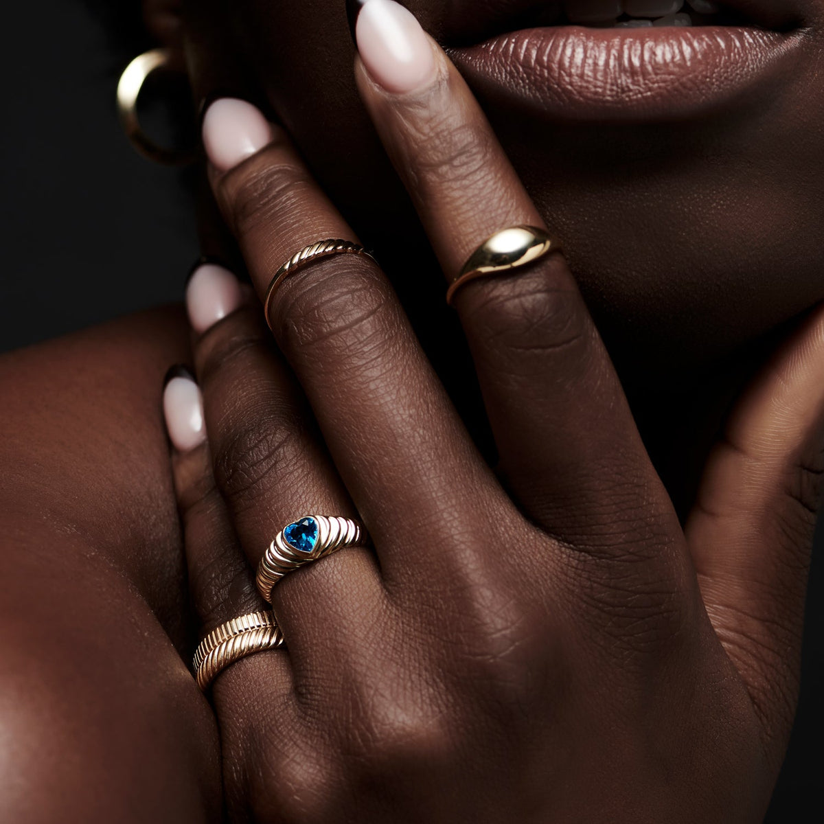 OBFJ1425 - Heart Shape Blue Topaz Beveled Ring ring in selectable metal and diamond options - Roselle Jewelry view 3