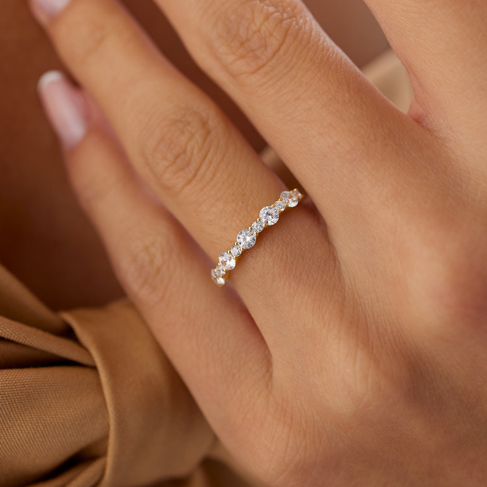 OBFJ1492 - Round Diamond Mix Size Anniversary Ring ring in selectable metal and diamond options - Roselle Jewelry view 3
