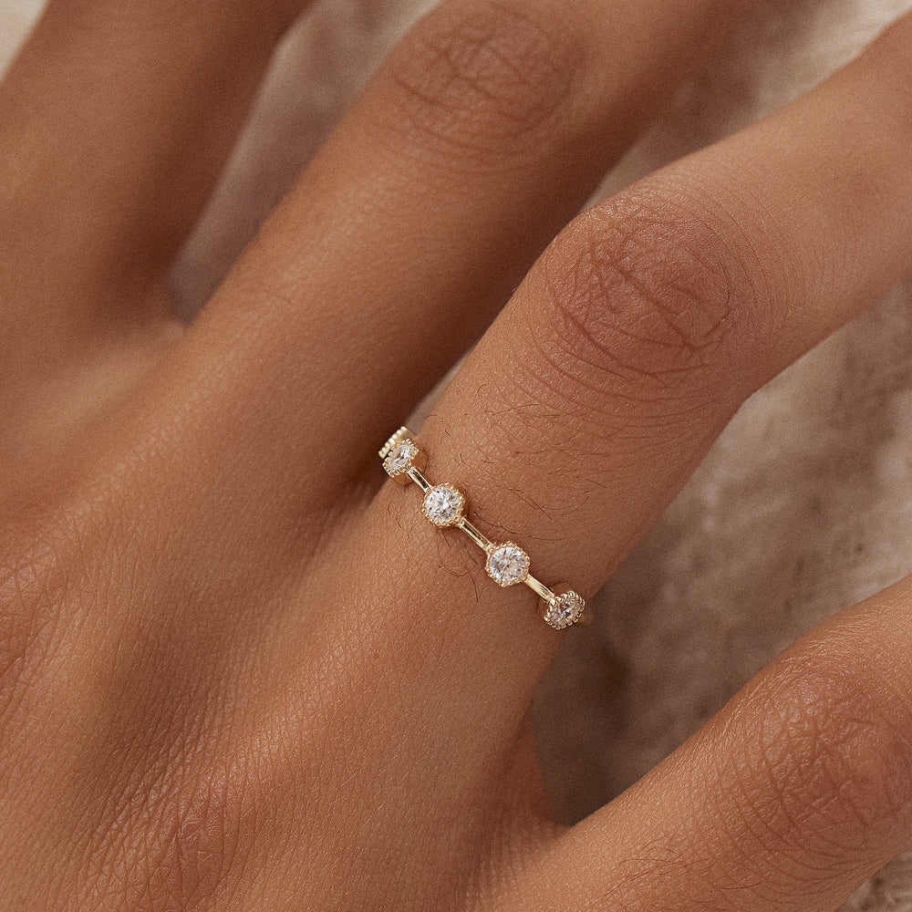 OBFJ1491 - Hexagon Milgrain Setting Five Stone Diamond Ring ring in selectable metal and diamond options - Roselle Jewelry view 2