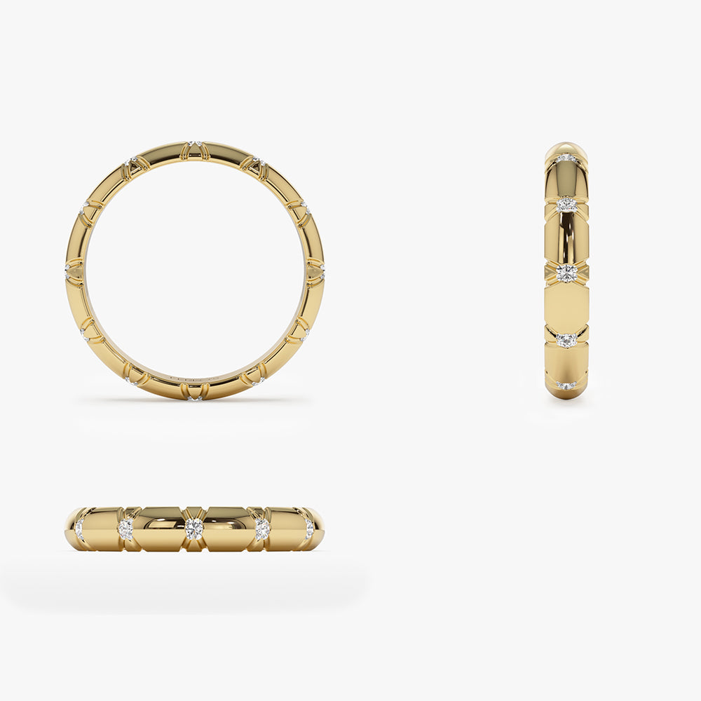OBFJ1485 - 14k 3MM Unique X Cut Design Diamond Wedding Ring 6