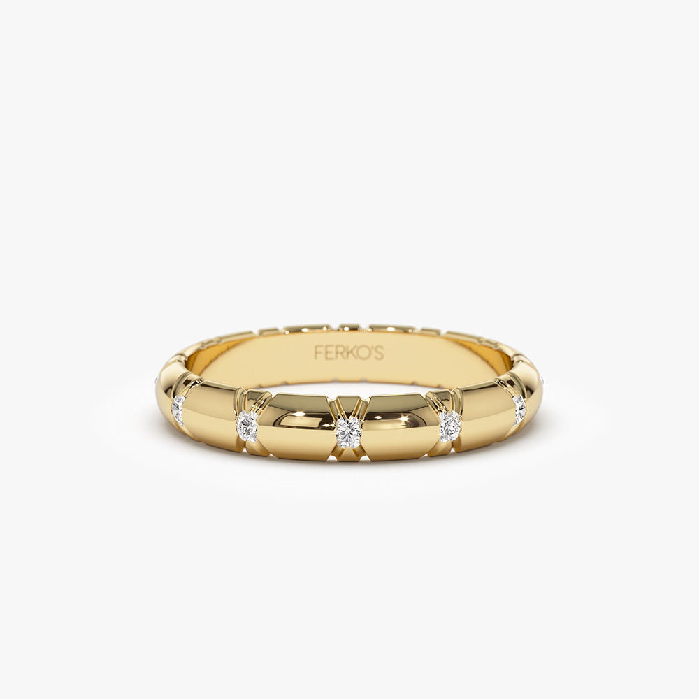 OBFJ1485 - 14k 3MM Unique X Cut Design Diamond Wedding Ring 1