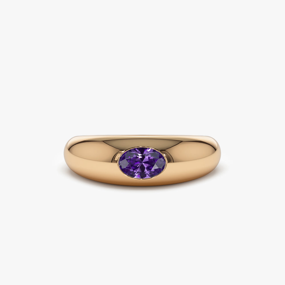 OBFJ1430 - 14k Flush Set Oval Amethyst Dome Ring 6