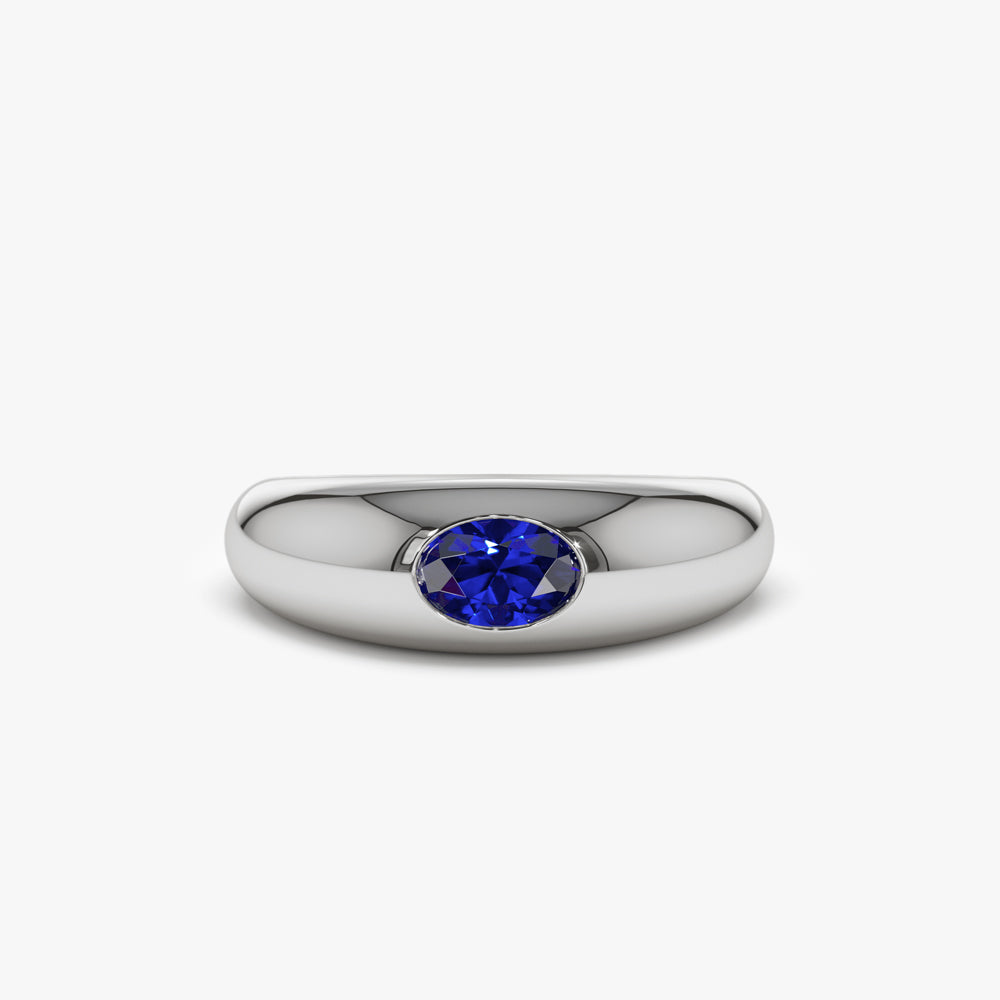 OBFJ1450 - 14k Flush Set Oval Sapphire Dome Ring 5