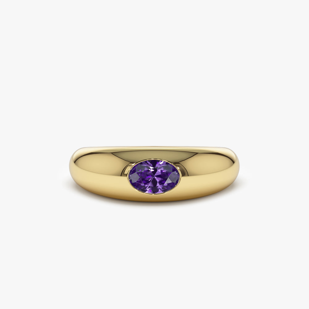 OBFJ1430 - 14k Flush Set Oval Amethyst Dome Ring 1