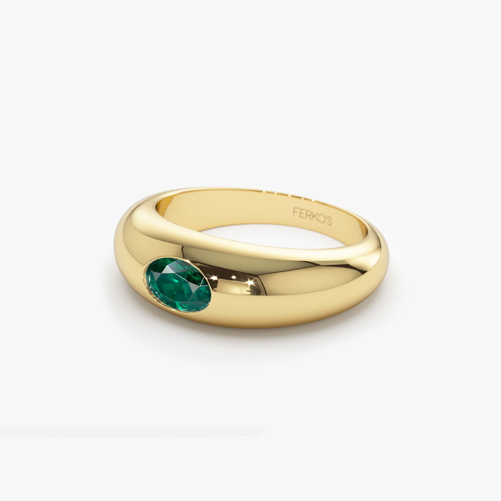 OBFJ1432 - 14k Flush Set Oval Emerald Dome Ring 7