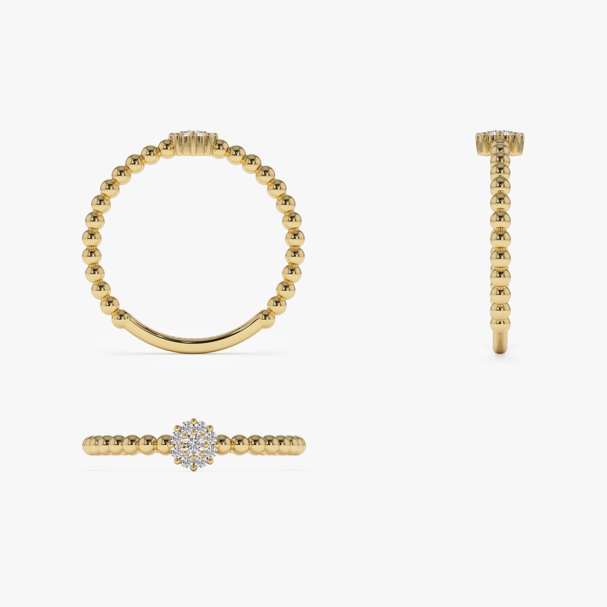 OBFJ1379 - 14K Gold Beaded Floral Diamond Ring 7