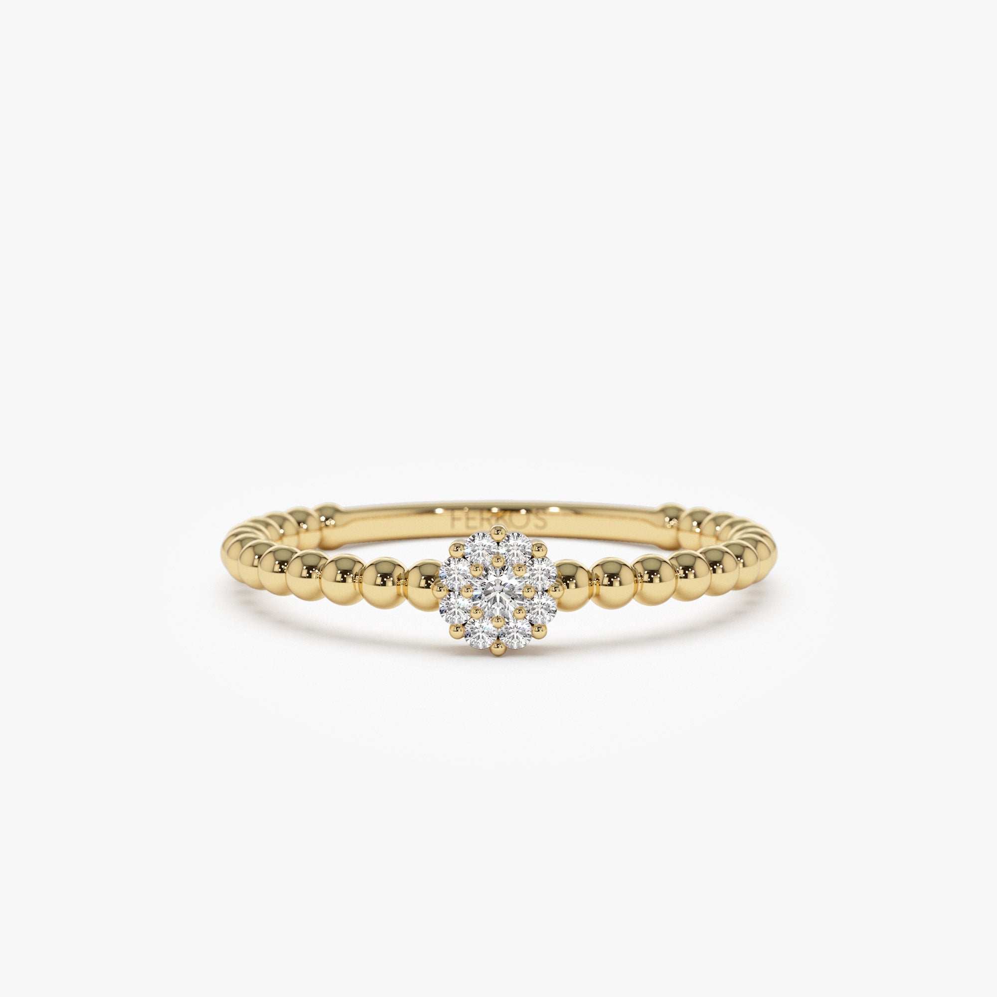 OBFJ1379 - 14K Gold Beaded Floral Diamond Ring 1