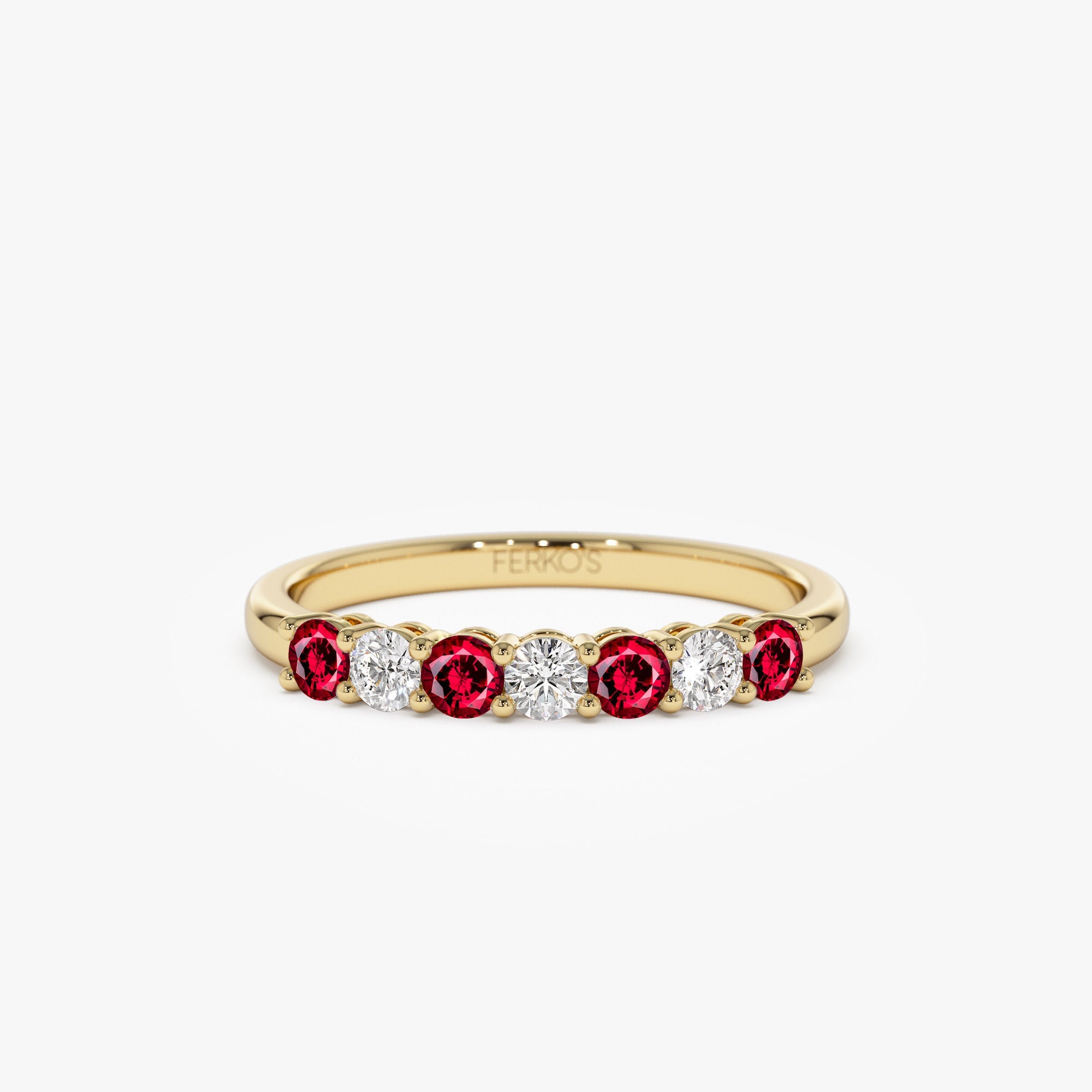 OBFJ1147 - 14k 7 Stone Basket Setting Diamond and Ruby Wedding Ring 1