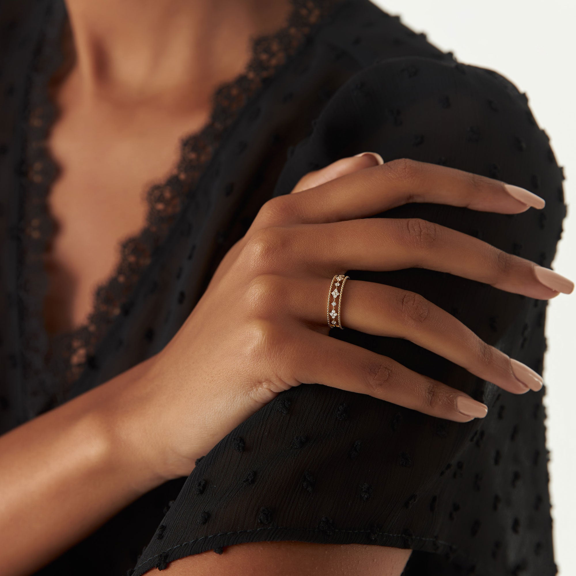 OBFJ1274 - 14k Diamond Statement Ring with Beaded Band 4