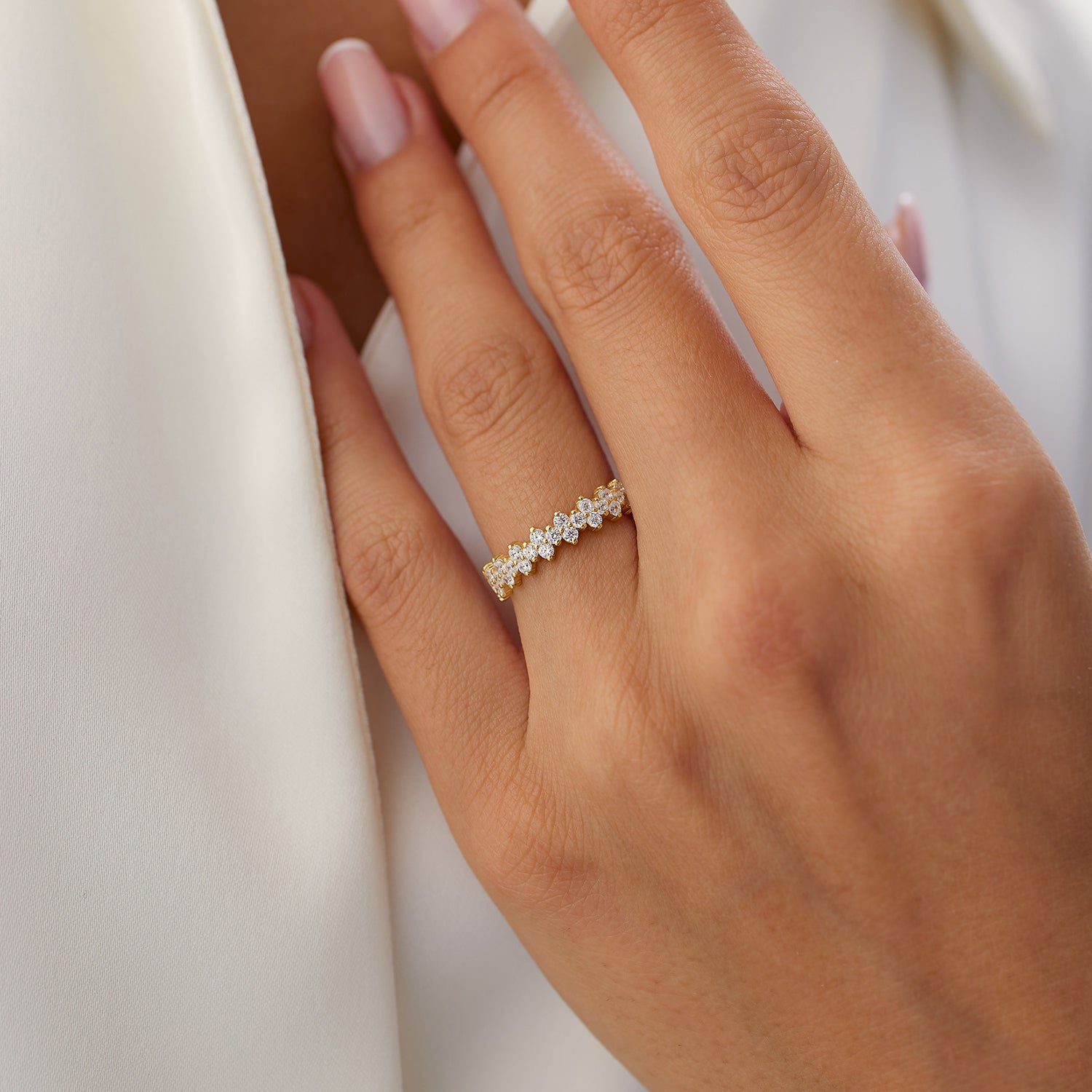OBFJ1271 - Cluster Diamond Half Eternity Wedding Band ring in selectable metal and diamond options - Roselle Jewelry view 3