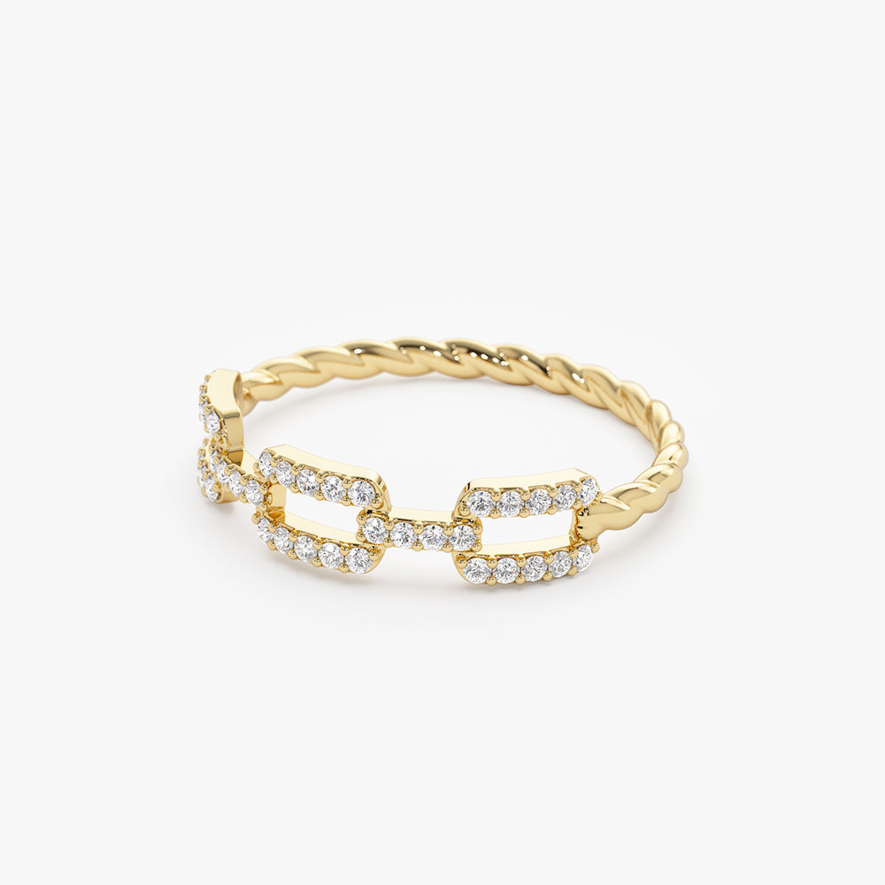 OBFJ1438 - 14k Chain Link Diamond Ring with Twisted Rope Band 6