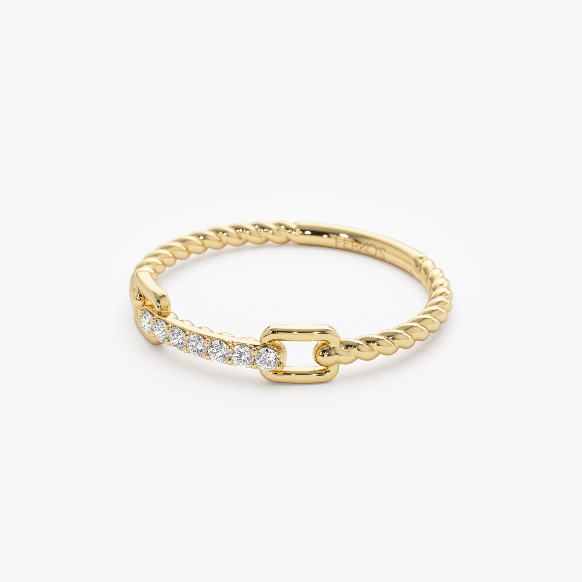 OBFJ1347 - 14k Braided Stackable Pave Diamond Ring 5