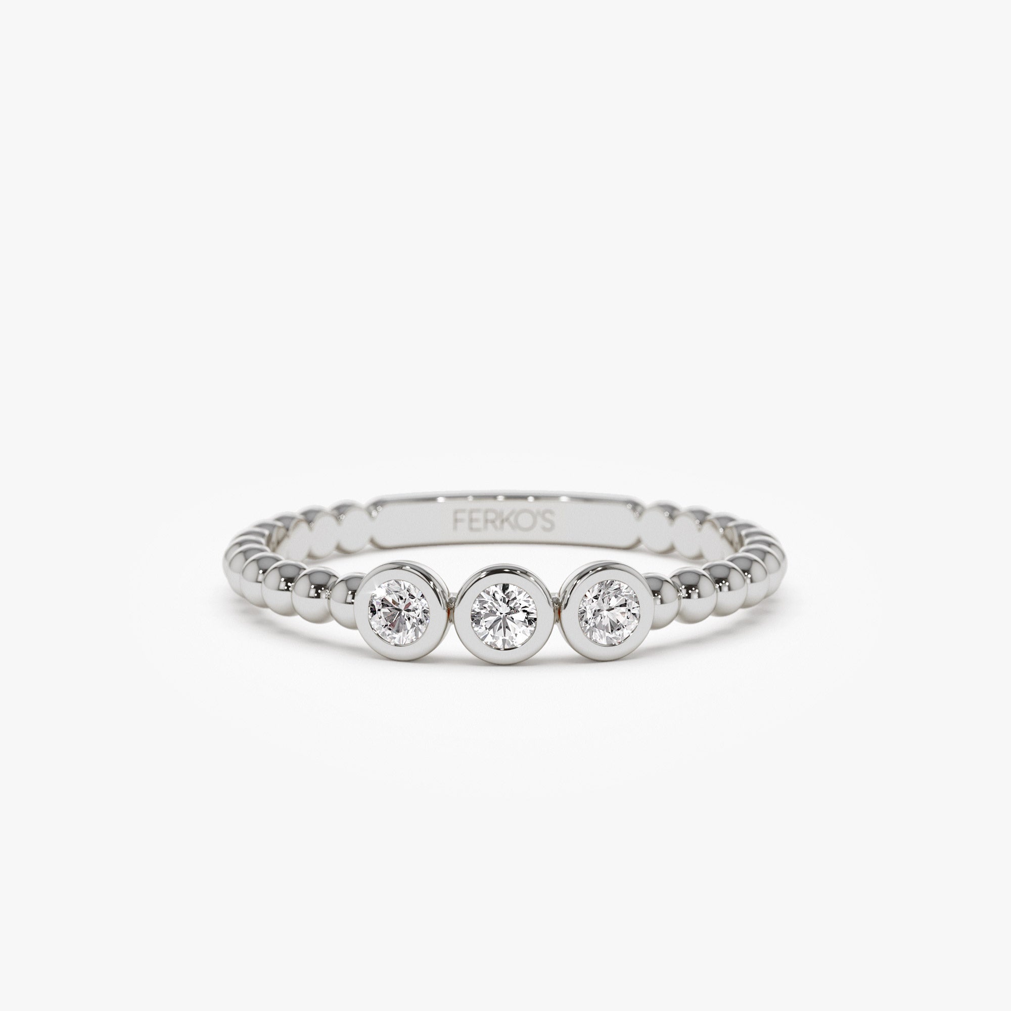 OBFJ1278 - 14k Beaded Three Stone Diamond Ring 6