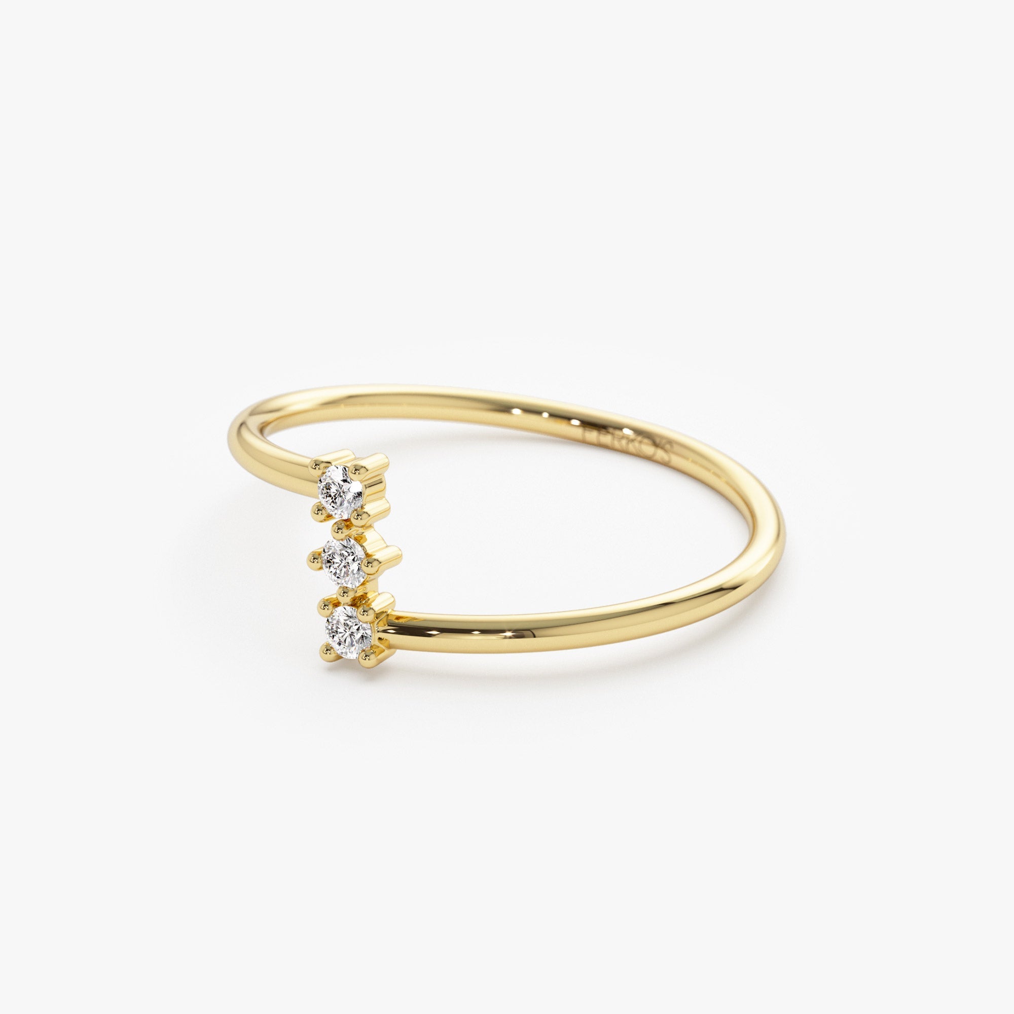 OBFJ1275 - Vertical Three Stone Natural Diamond Ring ring in selectable metal and diamond options - Roselle Jewelry view 6