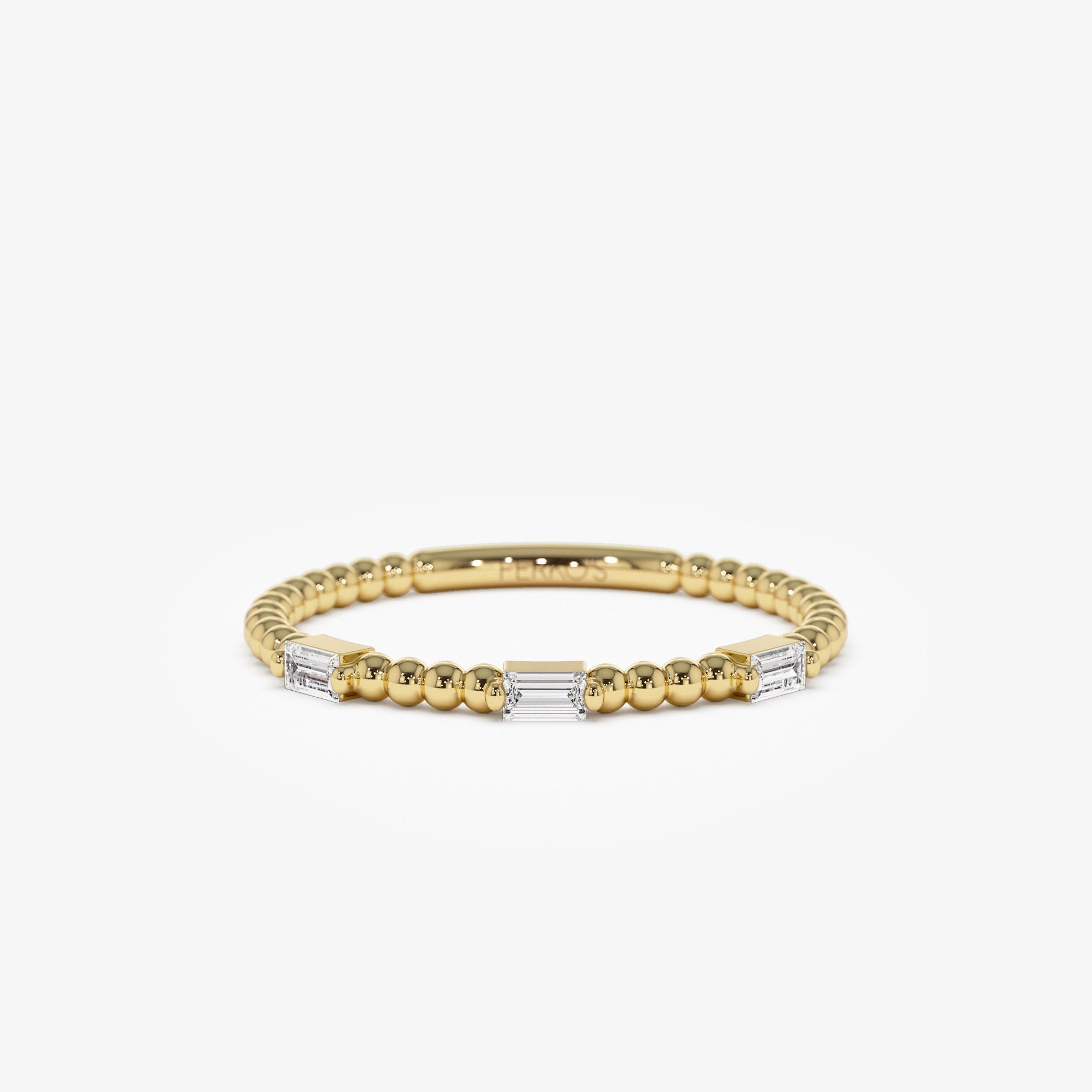 OBFJ1268 - 14K Minimalist Beaded Baguette Diamond Ring 1