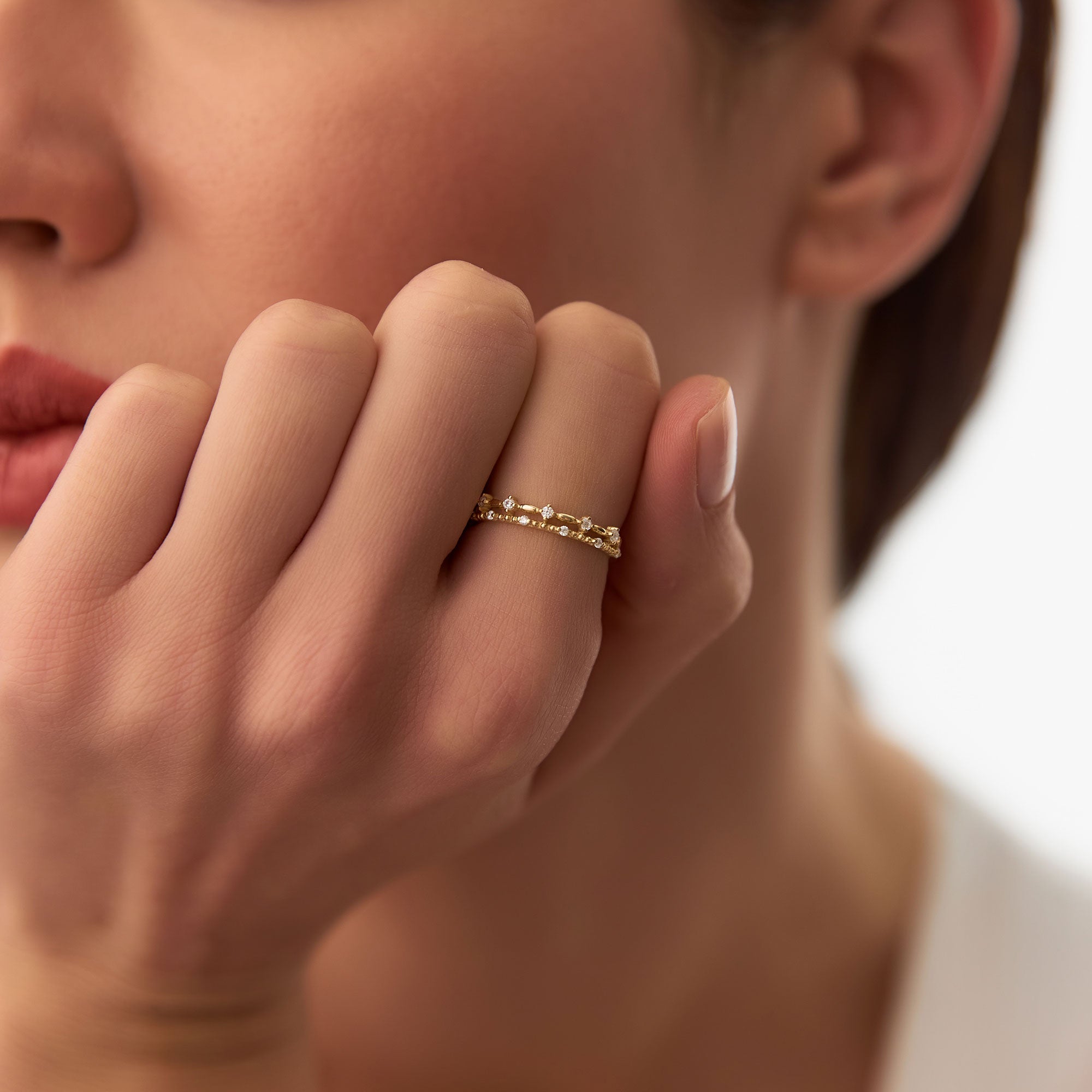 OBFJ1267 - 14k Stacked Double Band Diamond Ring 3