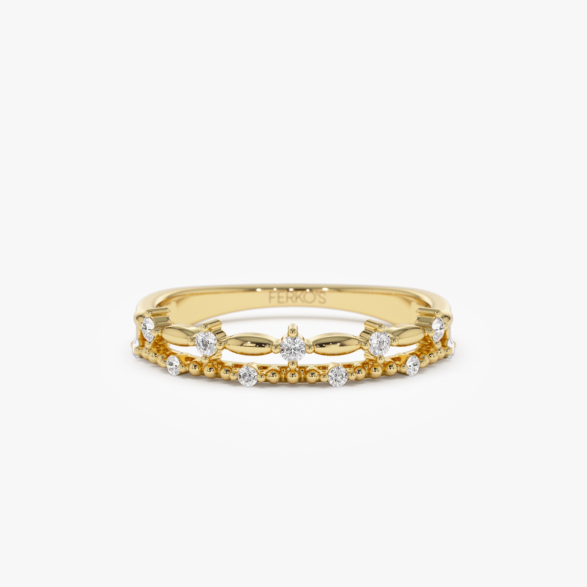 OBFJ1267 - 14k Stacked Double Band Diamond Ring 1