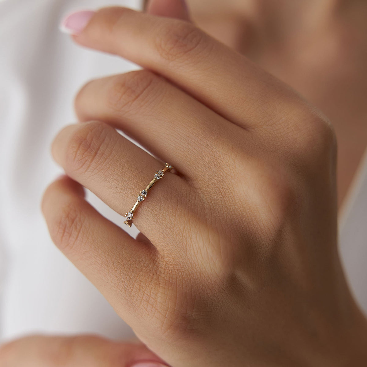 OBFJ1248 - Dainty Stacking Diamond Wedding Band ring in selectable metal and diamond options - Roselle Jewelry view 2