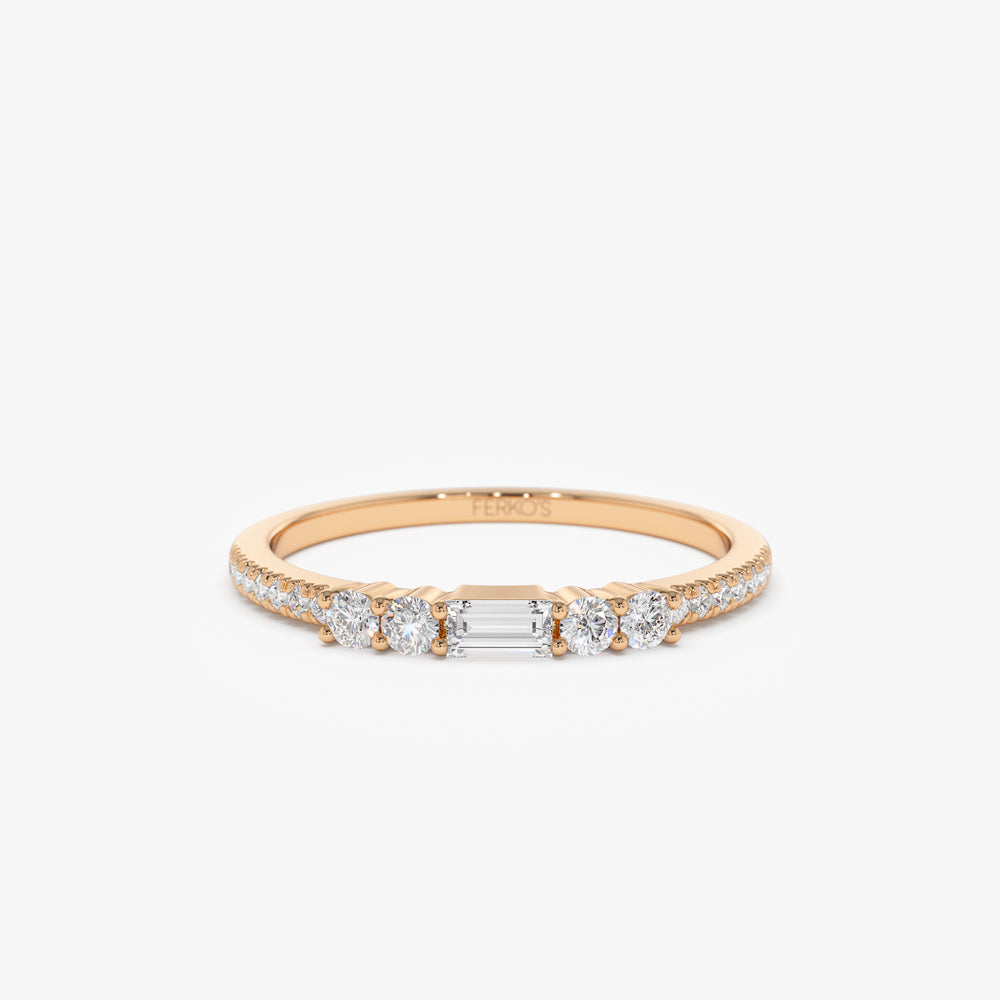 OBFJ0963 - Baguette and Round Diamond Dainty Stackable Ring ring in selectable metal and diamond options - Roselle Jewelry view 8