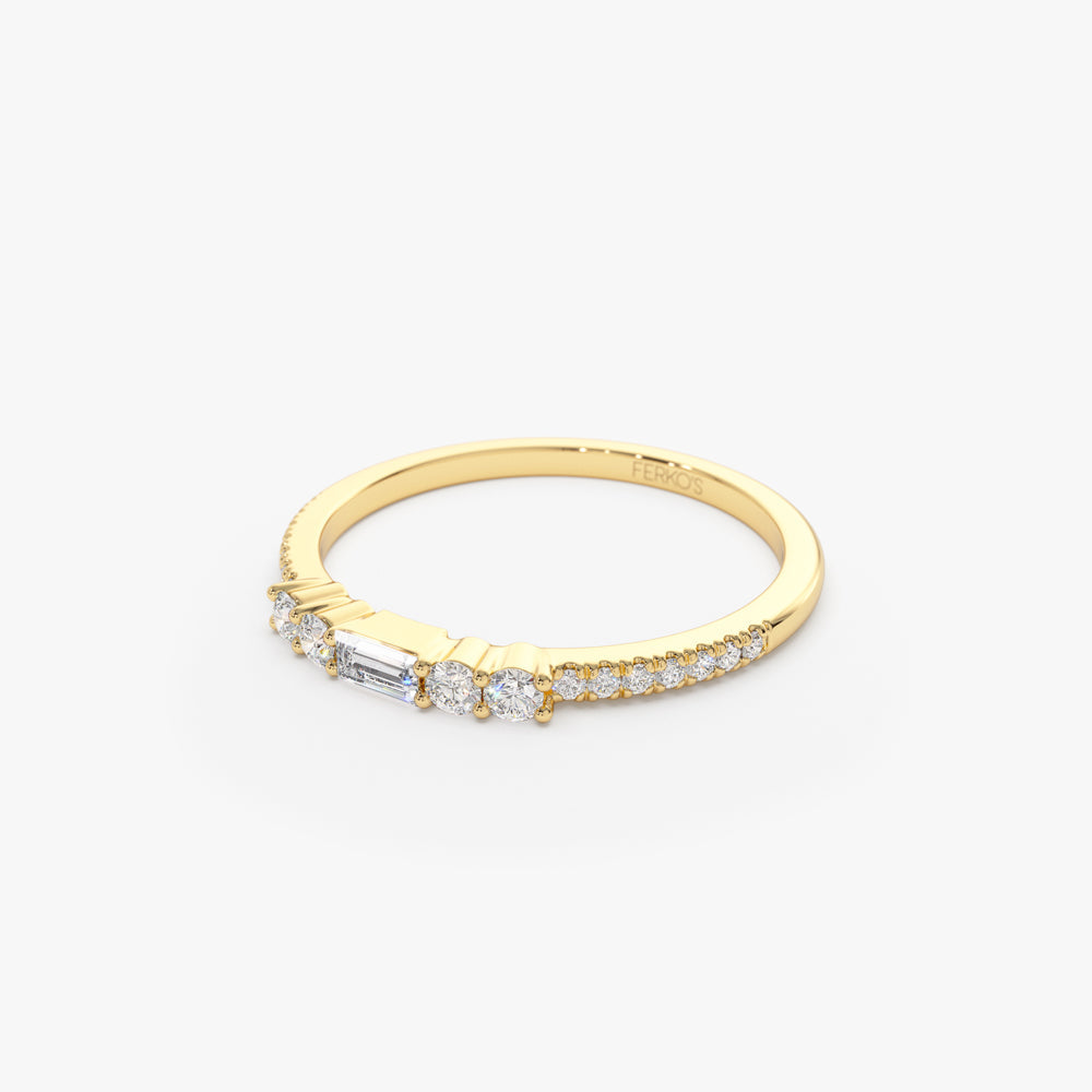 OBFJ0963 - Baguette and Round Diamond Dainty Stackable Ring ring in selectable metal and diamond options - Roselle Jewelry view 10