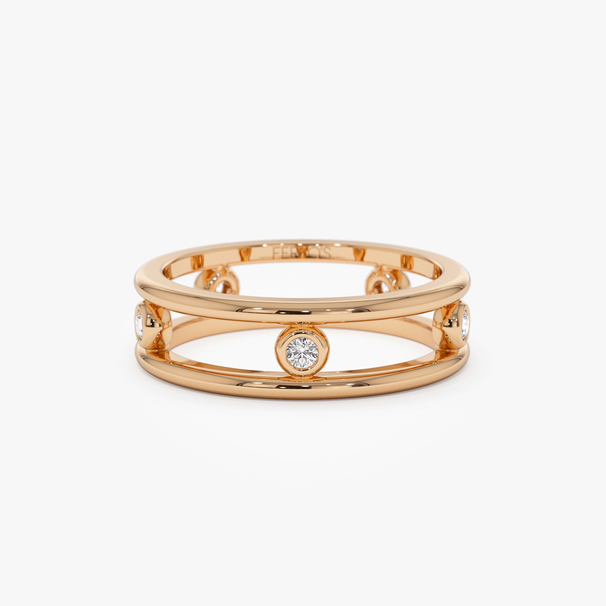 OBFJ1244 - Natural Diamond Bezel Setting Double Band Ring ring in selectable metal and diamond options - Roselle Jewelry view 5
