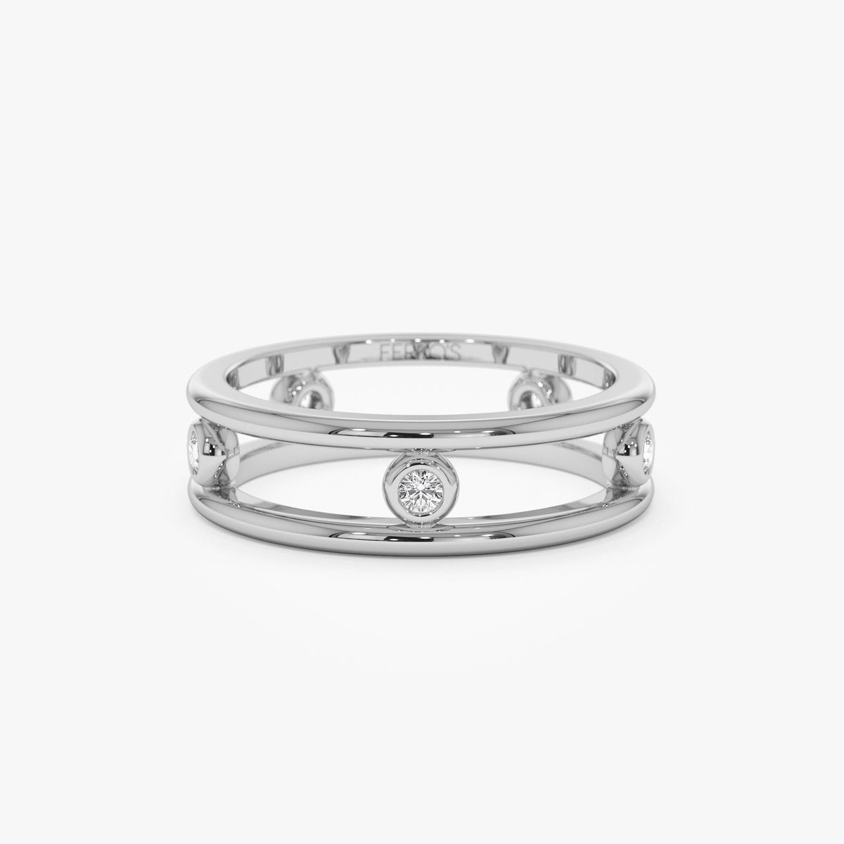OBFJ1244 - Natural Diamond Bezel Setting Double Band Ring ring in selectable metal and diamond options - Roselle Jewelry view 6
