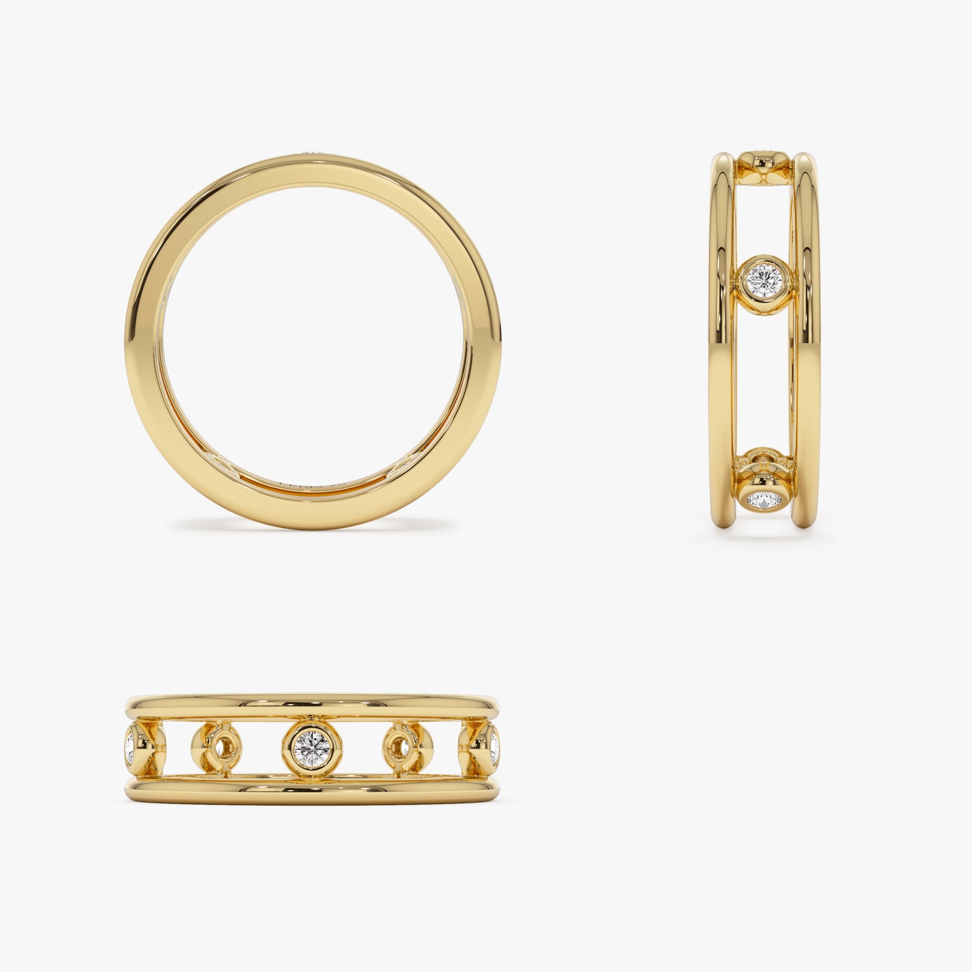 OBFJ1244 - Natural Diamond Bezel Setting Double Band Ring ring in selectable metal and diamond options - Roselle Jewelry view 8