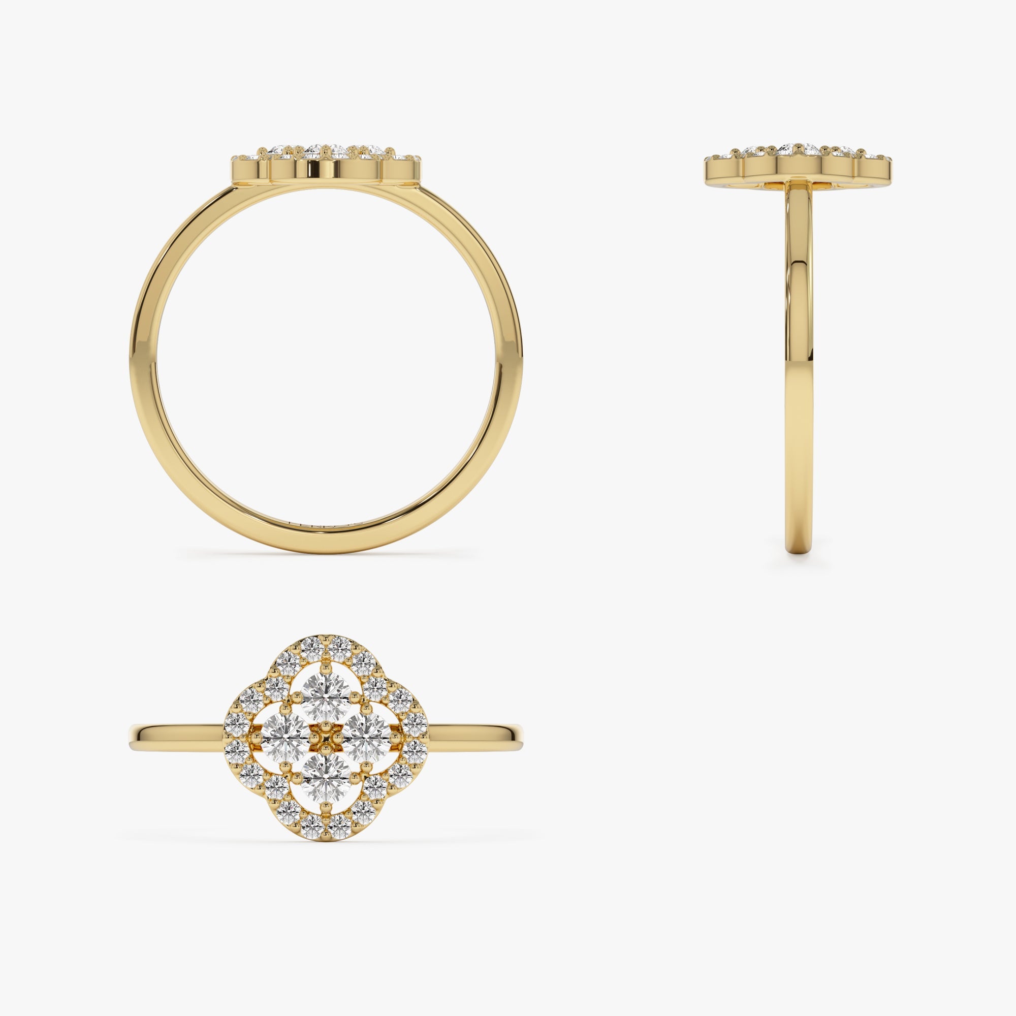 OBFJ1243 - 14k Clover Diamond Cluster Ring 7