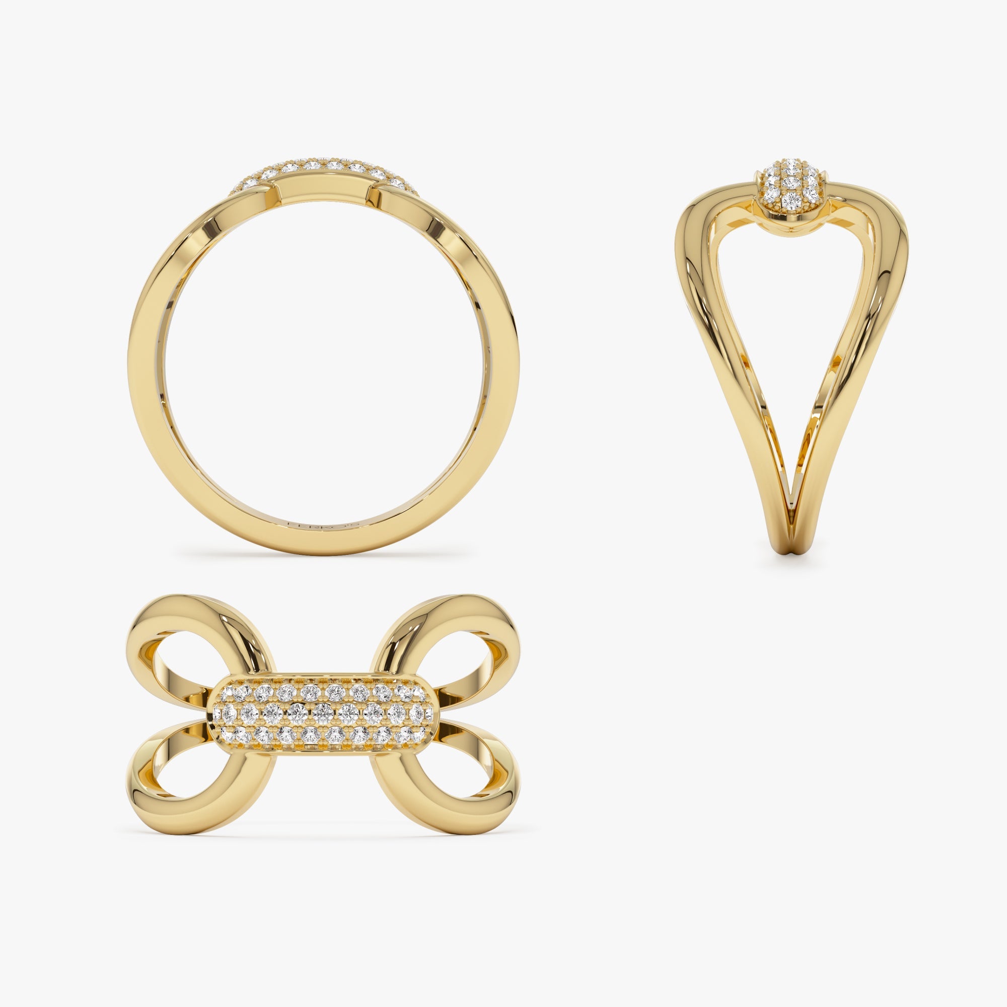 OBFJ1286 - 14K Gold Folded Micro Pave Diamond Ring 8