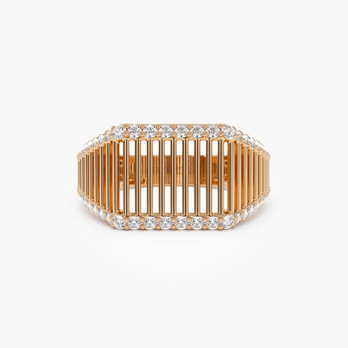OBFJ1325 - Ribbed Unique Design Diamond Signet Ring ring in selectable metal and diamond options - Roselle Jewelry view 7
