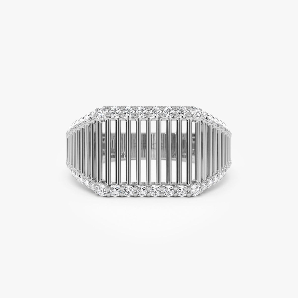 OBFJ1325 - Ribbed Unique Design Diamond Signet Ring ring in selectable metal and diamond options - Roselle Jewelry view 8