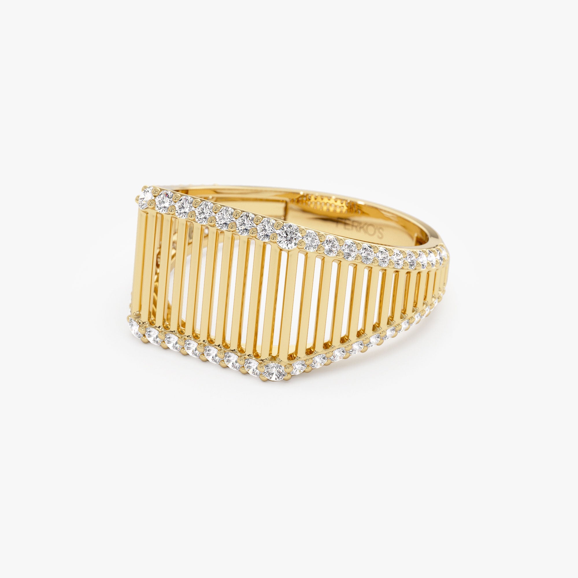 OBFJ1325 - Ribbed Unique Design Diamond Signet Ring ring in selectable metal and diamond options - Roselle Jewelry view 9