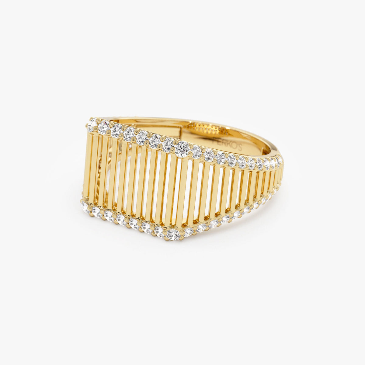 OBFJ1325 - Ribbed Unique Design Diamond Signet Ring ring in selectable metal and diamond options - Roselle Jewelry view 9