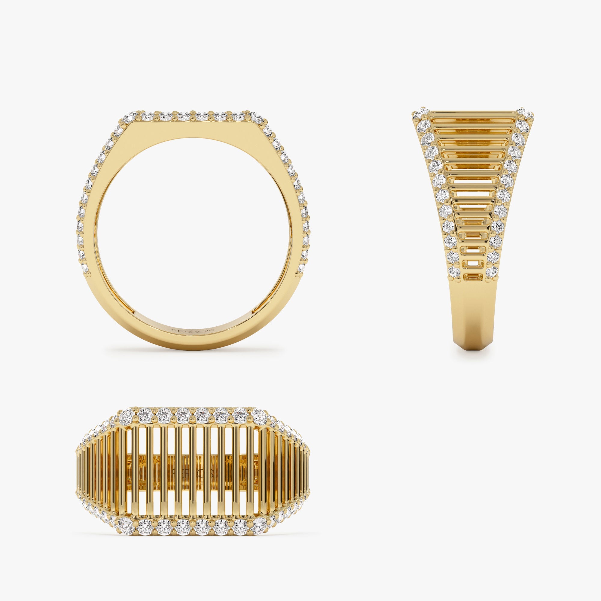 OBFJ1325 - Ribbed Unique Design Diamond Signet Ring ring in selectable metal and diamond options - Roselle Jewelry view 10
