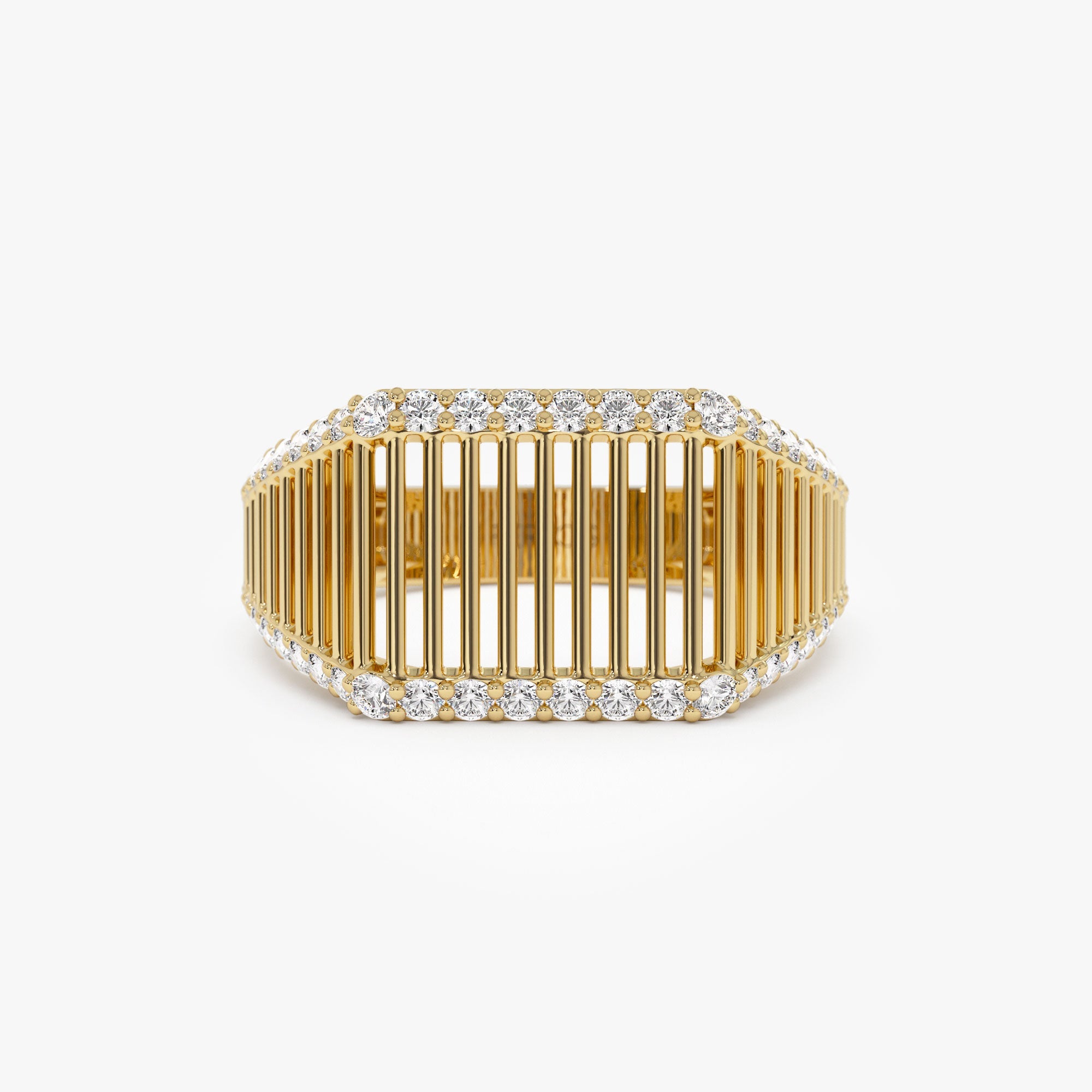 OBFJ1325 - Ribbed Unique Design Diamond Signet Ring ring in selectable metal and diamond options - Roselle Jewelry view 1