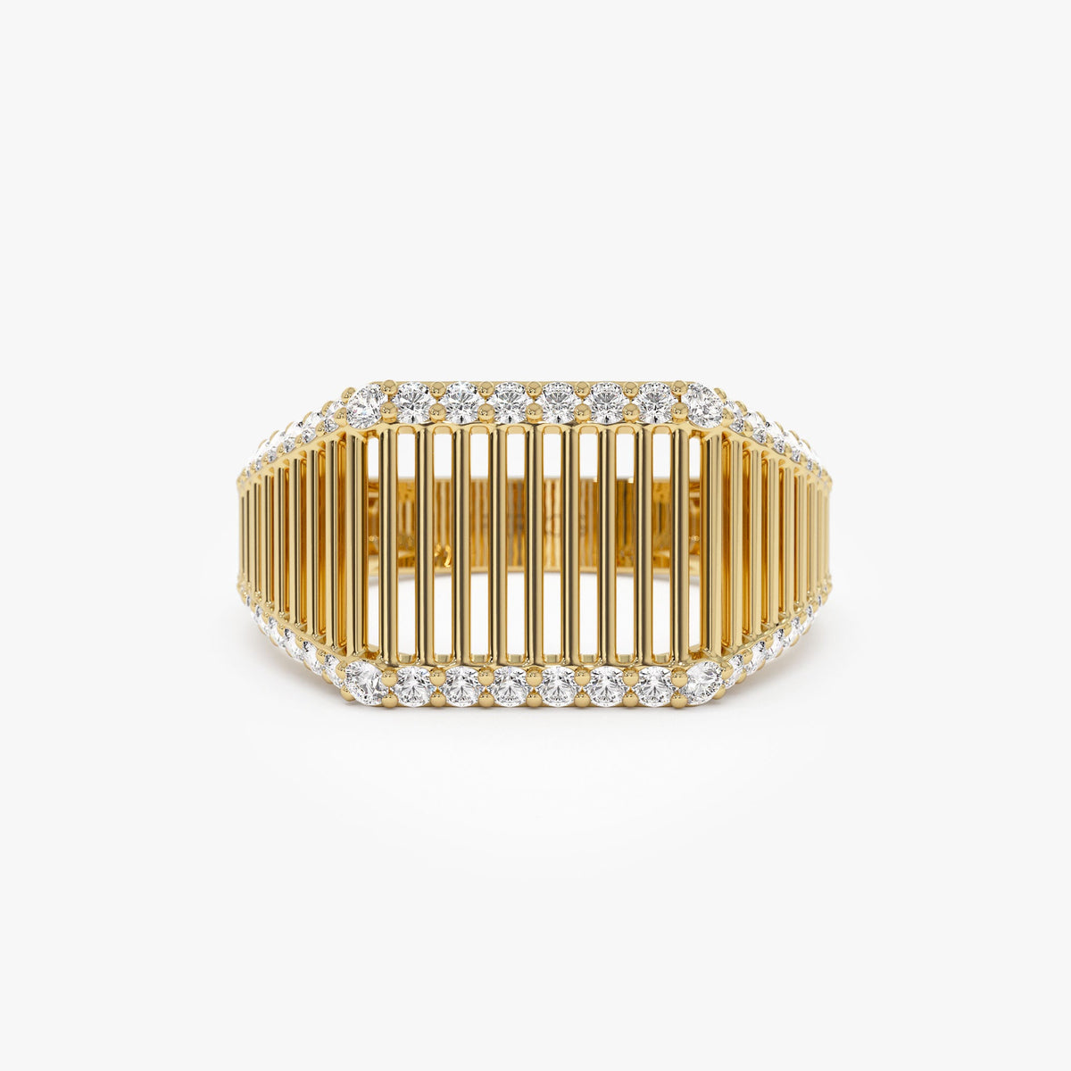 OBFJ1325 - Ribbed Unique Design Diamond Signet Ring ring in selectable metal and diamond options - Roselle Jewelry view 1