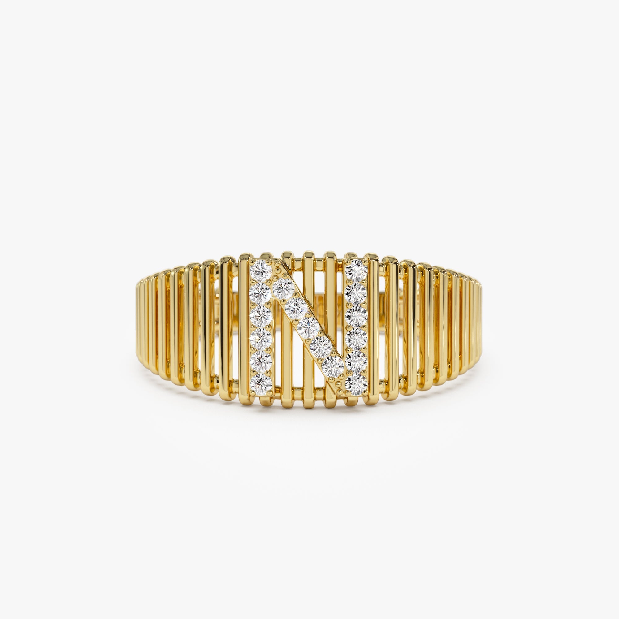 OBFJ1159 - 14k Ribed Cage Diamond Initial Ring 1