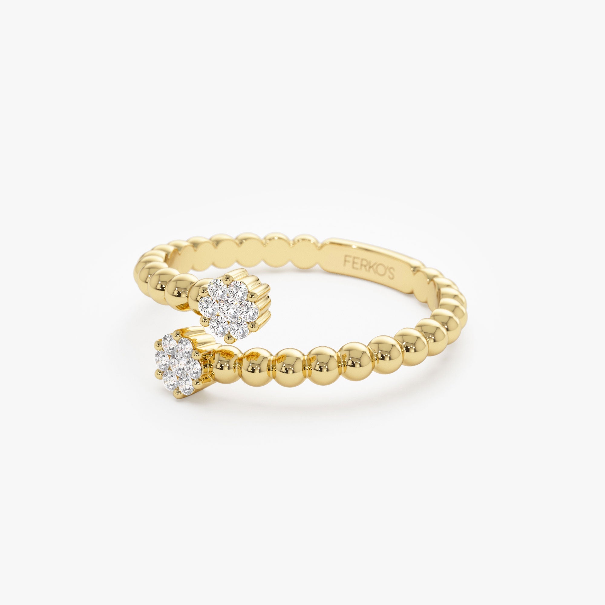 OBFJ1228 - Beaded Open Bypass Diamond Illusion Ring ring in selectable metal and diamond options - Roselle Jewelry view 7
