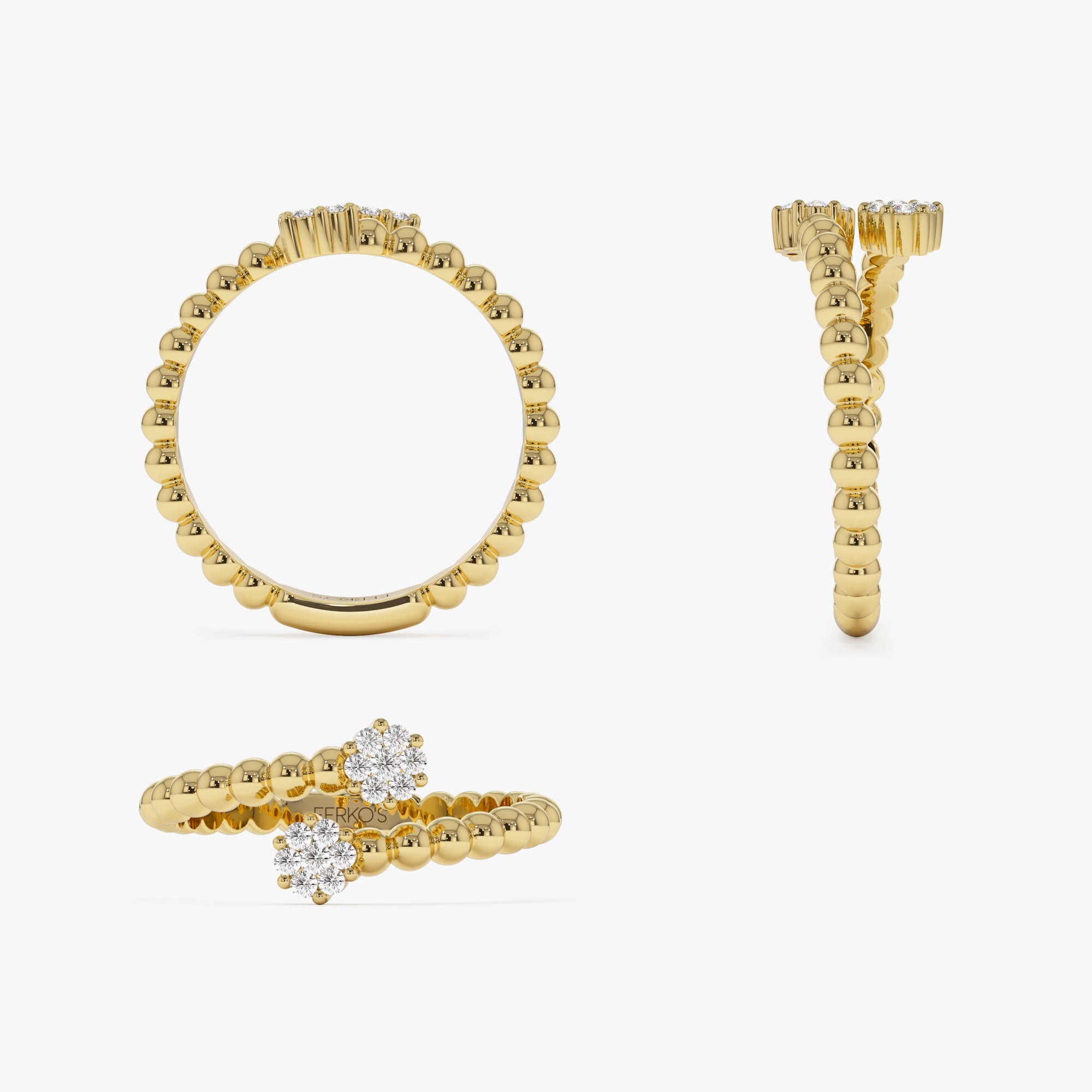 OBFJ1228 - Beaded Open Bypass Diamond Illusion Ring ring in selectable metal and diamond options - Roselle Jewelry view 8